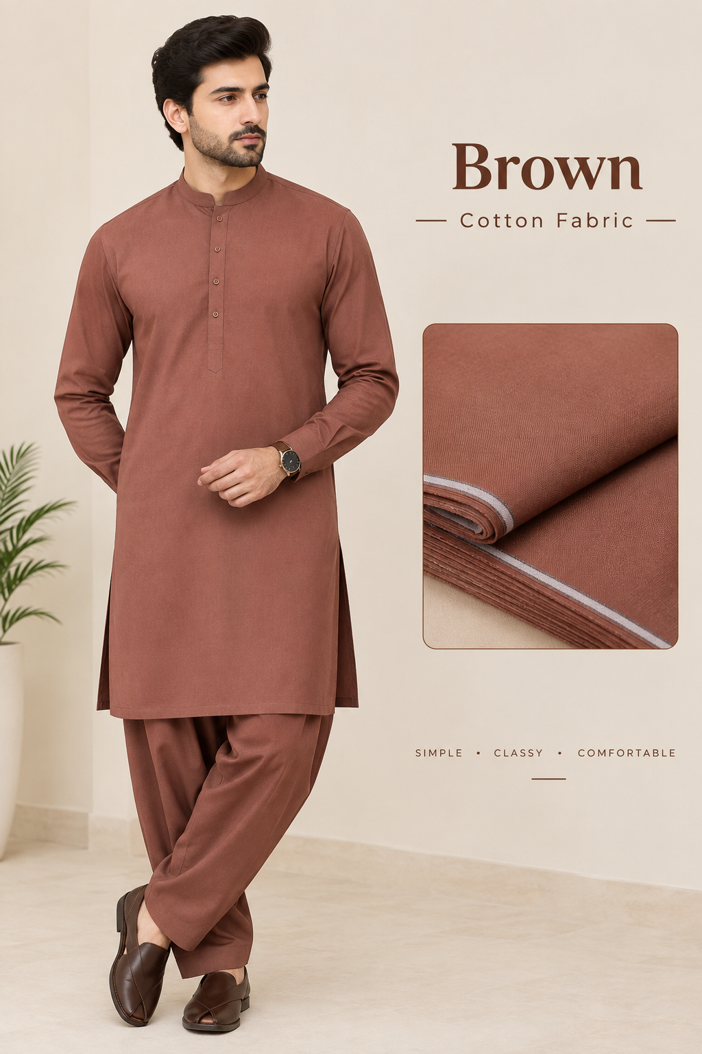 Brown cotton khaddar Fabrics