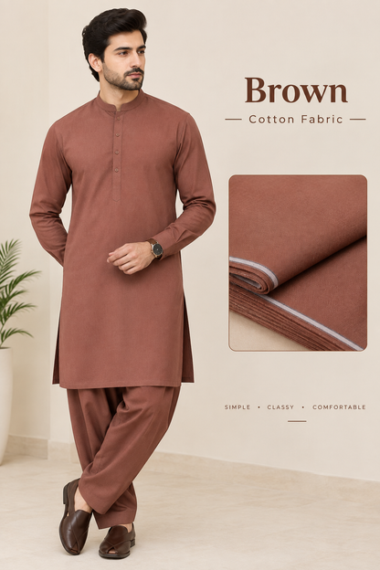 Brown cotton khaddar Fabrics