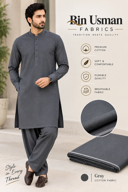 Grey Cotton khaddar fabrics