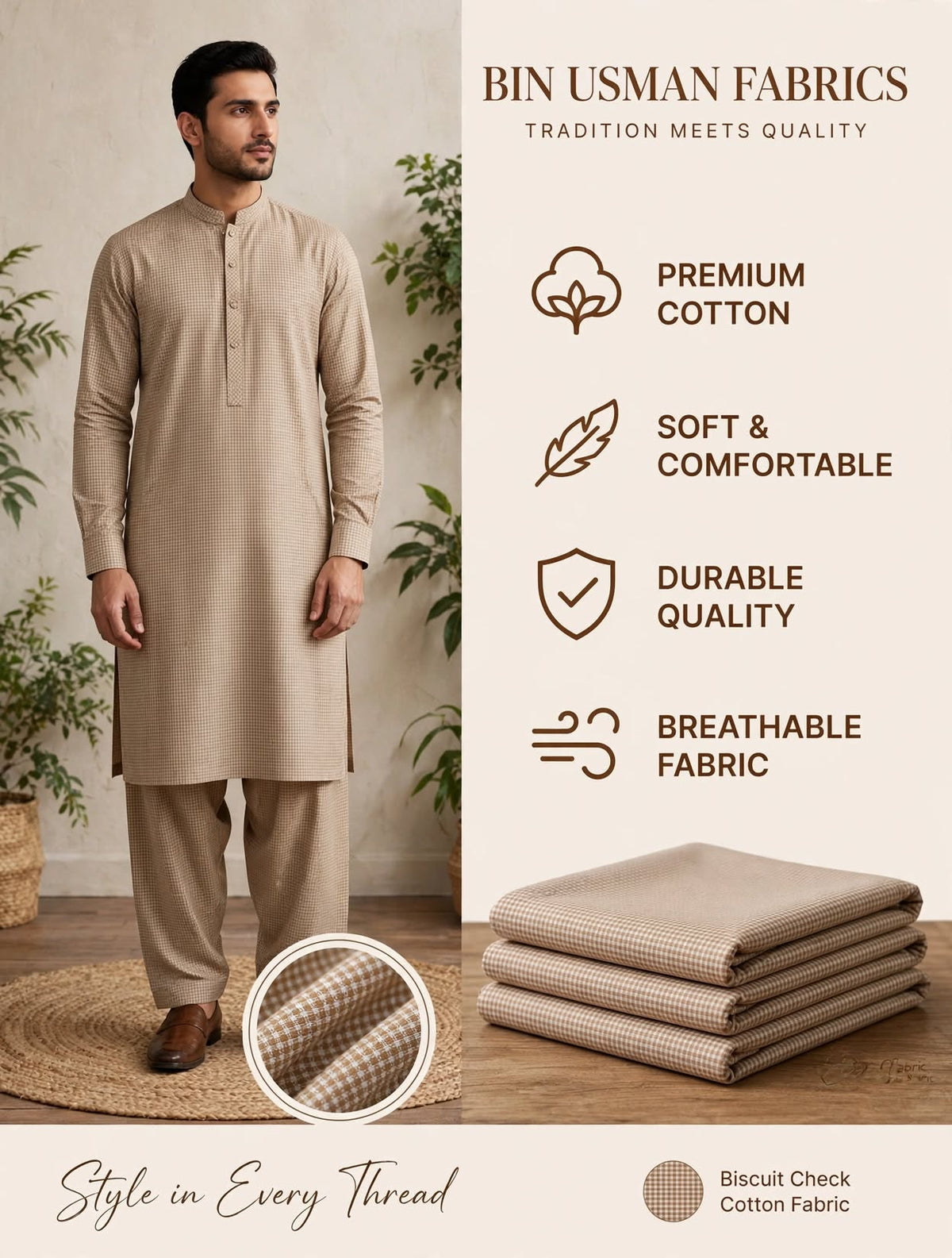 Biscuit Cotton Khaddar Fabrics