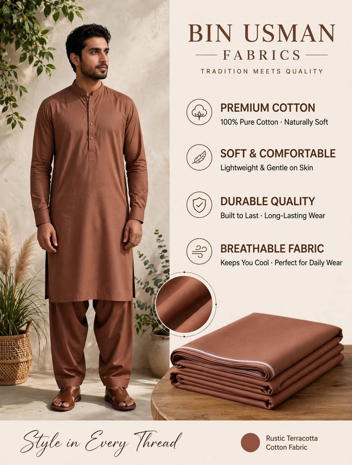 Rose Brown Cotton Khaddar Fabrics