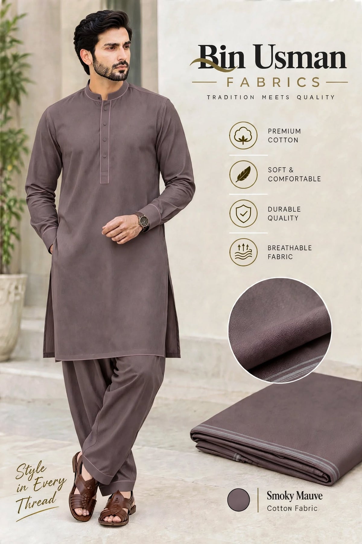 Smoky Mauva Cotton Khaddar Fabrics