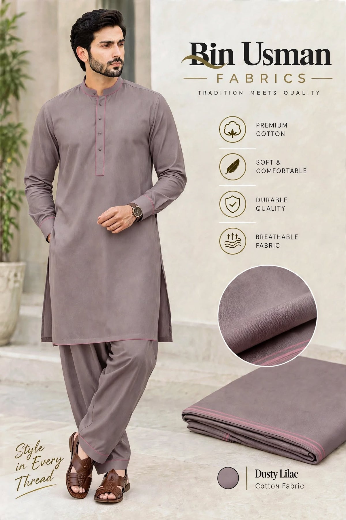 Dusty Lilac Cotton Khaddar Fabrics