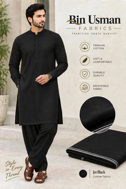 Jet Black Cotton Khaddar Fabrics
